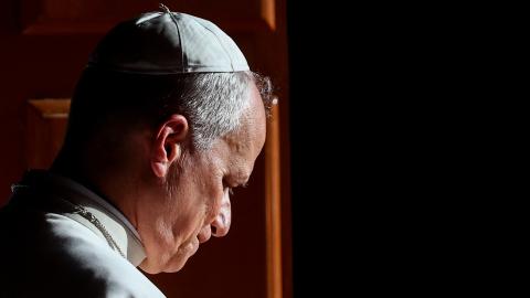 Pope Leo XIV is pictured inside the Church of Our lady of Muxima, during his apostolic journey in Africa, in Muxima, Angola, on April 19, 2026. (Photo by Guglielmo Mangiapane / POOL / AFP via Getty Images)