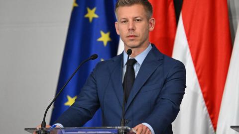 Election winner and leader of Hungary's TISZA party Peter Magyar answers journalists' questions during a press conference following the first official meeting of TISZA's new parliamentary group at the HUNGEXPO Congress and Exhibition Center in Budapest, Hungary, on April 20, 2026. Hungary's nationalist long-time Prime Minister Viktor Orban lost on April 12, 2026 to political newcomer, conservative pro-EU Peter Magyar, whose party won a two-thirds parliamentary majority in a vote marked by record turnout in 