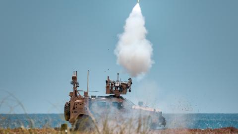 U.S. Marine Air Defense Integrated System (MADIS) fires at a drone during a live fire exercise as part of U.S.-Philippines joint military exercises at Naval Station Leovigildo Gantioqui on April 28, 2026 in San Antonio, Zambales province, Philippines. The annual Balikatan exercises, joint military drills between the Philippines and the United States involving thousands of troops across multiple training scenarios, unfold this year as tensions in the Middle East draw U.S. military attention, as Washington f