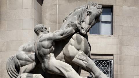 One is Man Controlling Trade, 1942 statue by Michael Lantz, at Federal Trade Commission, 600 Pennsylvania Ave., NW Washington, D.C. (Photo by Carol M. Highsmith/Buyenlarge/Getty Images)