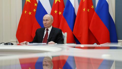 Vladimir Putin holds a video call with Xi Jinping in Moscow on February 4, 2026. (Getty Images)