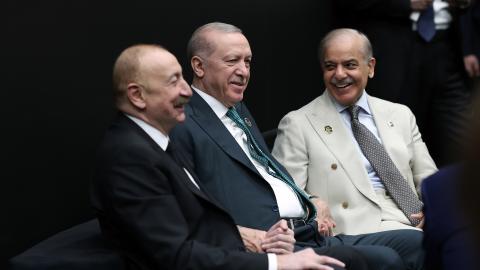 Turkish President Recep Tayyip Erdogan, President of Azerbaijan Ilham Aliyev, and Prime Minister of Pakistan Shehbaz Sharif attend the official opening ceremony of Antalya Diplomacy Forum in Antalya, Turkiye on April 17, 2026. (Getty Images)