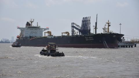 The Indian Oil Tanker Desh Garima is seen at the port in Mumbai, India, on April 30, 2026, after clearing the Strait of Hormuz. (Getty Images)