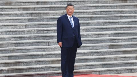 China's President Xi Jinping looks on outside the Great Hall of the People on May 12, 2026, in Beijing, China. (Getty Images)