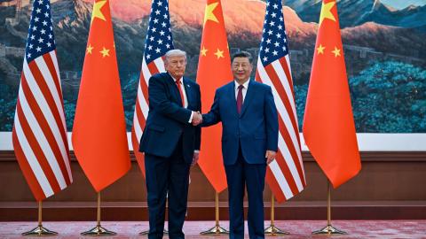 President Donald Trump shakes hands with China's President Xi Jinping at the Great Hall of the People in Beijing on May 14, 2026. (Getty Images)