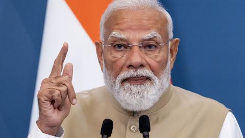 Indian Prime Minister Narendra Modi speaks during a joint press conference on May 20, 2026, in Rome, Italy. (Getty Images)