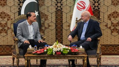 Iran’s Parliament Speaker Mohammad Bagher Ghalibaf meets with Pakistan’s Army Chief Syed Asim Munir on May 23, 2026, in Tehran, Iran. (Getty Images)