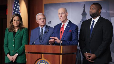 en. Rick Scott speaks alongside other members of Congress from Florida about the indictment of the former President of Cuba Raul Castro, in the US Capitol on May 20, 2026, in Washington, DC. (Getty Images)