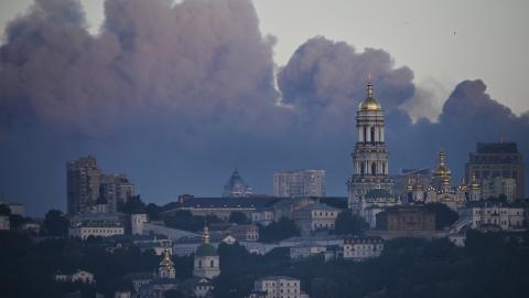 Caption Smoke rises above Kyiv during a Russian strike on the Ukrainian capital on May 24, 2026, amid the Russian invasion in Ukraine. (Getty Images)