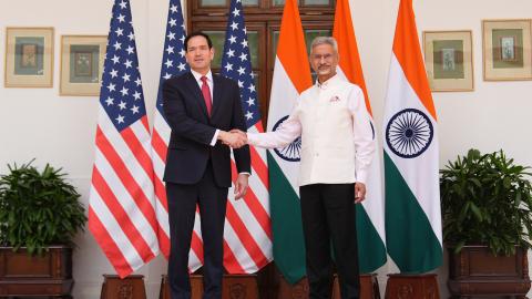 US Secretary of State Marco Rubio and India's Minister of External Affairs S. Jaishankar shake hands after their talks in New Delhi on May 24, 2026. (Getty Images)