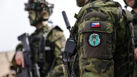 Czech soldiers take part in an urban combat training scenario during the Wettiner Schwert 2024 military exercises on April 8, 2024, in Schnöggersburg, Germany. (Getty Images)