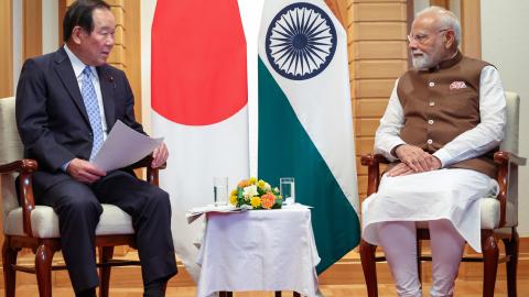 India’s Prime Minister Narendra Modi meets with Speaker of the House of Representatives of Japan Fukushiro Nukaga in Tokyo on August 29, 2025. (Getty Images)