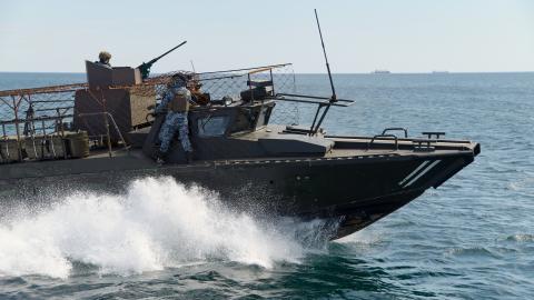Ukrainian Navy vessels patrol the Black Sea to defend infrastructure and residential areas from Russian Shahed drones on April 28, 2026, in Odesa, Ukraine. (Getty Images)