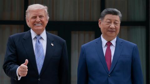President Donald Trump poses for photos with Xi Jinping during a visit to Zhongnanhai Garden in Beijing on May 15, 2026. (Getty Images)