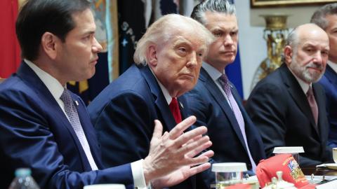 Secretary of State Marco Rubio speaks with President Donald Trump during a Cabinet meeting at the White House on May 27, 2026. (Getty Images)