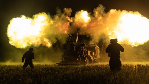 Ukrainian soldiers from the 30th Brigade fire with Bohdana artillery at Russian positions in the Donetsk Oblast, Ukraine, 31 May 2026. (Photo by Diego Herrera Carcedo/Anadolu via Getty Images)