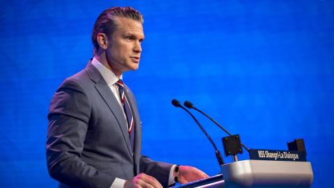 Secretary of War Pete Hegseth speaks during the Twenty-Third IISS Shangri-La Dialogue at the Shangri-La Hotel on May 30, 2026, in Singapore. (Getty Images)