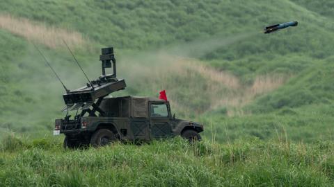 A Japan Ground Self-Defense Force mid-range multi-purpose missile is fired during a live-fire exercise at the East Fuji Maneuver Area on June 7, 2026, in Gotemba, Japan. (Getty Images)