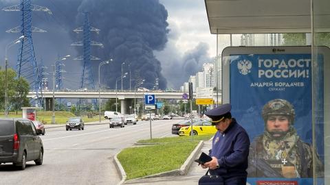 T - Black smoke rises from the area of the Russian oil producer Gazprom Neft's Moscow oil refinery on the south-eastern outskirts of Moscow on June 18, 2026. Moscow was fending off a "large-scale" drone attack from Ukraine, with several drones reaching an oil refinery, the city's mayor Sergey Sobyanin said early on June 18, 2026. (Photo by AFP via Getty Images)