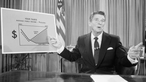 President Reagan speaks about taxation programs for the private American citizens in July 1981. (Getty Images)