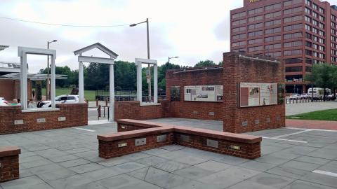  "Freedom and Slavery in the Making of a New Nation" exhibit panel at the President's House Site in Philadelphia, Pennsylvania, USA