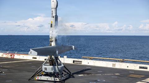 A VBAT unmanned aerial system prepares to take off from the flight deck of San Antonio-class amphibious transport dock ship USS Portland (LPD 27) in the South China Sea, June 17, 2026. The 11th Marine Expeditionary Unit, embarked aboard the Boxer Amphibious Ready Group, is a persistent, combat credible force contributing to deterrence and crisis response in the U.S. 7th Fleet area of operations. U.S. 7th Fleet, the U.S. Navy’s largest forward-deployed number numbered fleet, routinely interacts and operates 