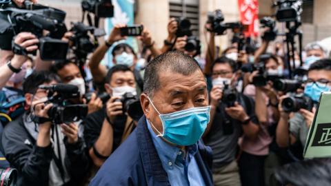 Jimmy Lai arrives at the West Kowloon Magistrates' Court on May 18, 2020, in Hong Kong, China. (Getty Images)