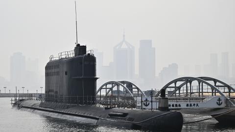 A submarine is moored during a media tour at the People’s Liberation Army Naval Museum in Qingdao, China, on June 25, 2025. (Getty Images