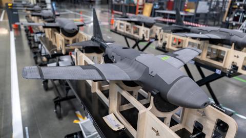 A production line of the Glide, a high-altitude glider that delivers munitions across thousands of miles, is seen at the defense tech startup Mach Industries in Huntington Beach, California, on September 11, 2025.