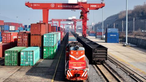 A China-Europe train prepares to depart from the China-Kazakhstan Logistics Cooperation Base in Lianyungang, Jiangsu Province, China, on January 16, 2026. (Getty Images)