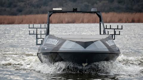 A Barracuda unmanned surface vessel undergoes testing in southern Ukraine on March 30, 2026. (Getty Images)