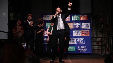 New York City Mayor Zohran Mamdani speaks during a primary-night watch party on June 23, 2026, in Brooklyn, New York City. (Getty Images)