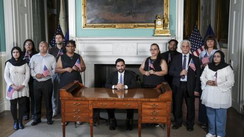 New York City Mayor Zohran Mamdani delivers a speech to mark the 250th anniversary of the United States of America at City Hall on July 3, 2026, in New York City. (Getty Images) Share to Twitter