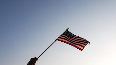 An American flag is waved at the FIFA Fan Zone on the National Mall on July 1, 2026, in Washington, DC. (Getty Images) Share to Twitter