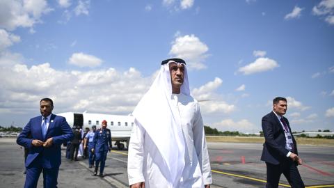 UAE Minister of State for Defense Affairs Mohamed Bin Mubarak Fadhel Al Mazrouei arrives at Esenboga Airport ahead of the 36th NATO summit in Ankara, Türkiye, on July 7, 2026. (Getty Images)