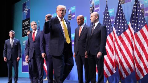 President Donald Trump leaves after holding a press conference during the NATO summit at the Presidential Complex on July 8, 2026, in Ankara, Türkiye. (Getty Images)