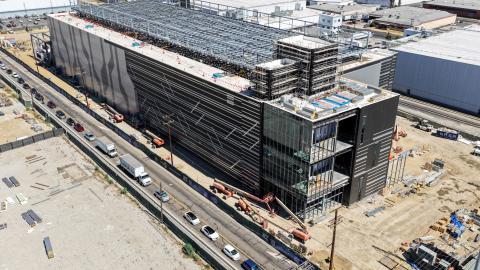 An aerial view of a 49.5 megawatt three-level data center under construction on July 8, 2026, in Vernon, California. (Getty Images)