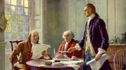  Jefferson, Adams & Franklin writing the Declaration of Independence; Philadelphia, PA
