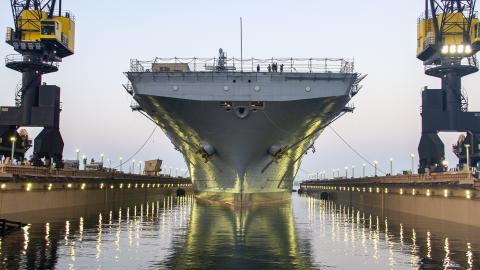 USS Essex departs the Pride of California Dry Dock in San Diego, California, on September 8, 2023, following a maintenance period. (United States Navy)