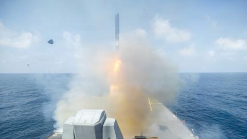 Arleigh Burke–class guided-missile destroyer USS Spruance fires a Tomahawk Land Attack Missile in support of Operation Epic Fury on February 28, 2026. (US Navy)