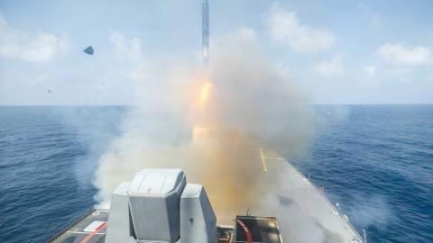 Arleigh Burke–class guided-missile destroyer USS Spruance fires a Tomahawk Land Attack Missile in support of Operation Epic Fury on February 28, 2026. (US Navy)