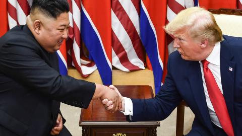 North Korean leader Kim Jong Un and President Donald Trump shake hands during a meeting in the Korean Demilitarized Zone on June 30, 2019. (Getty Images)