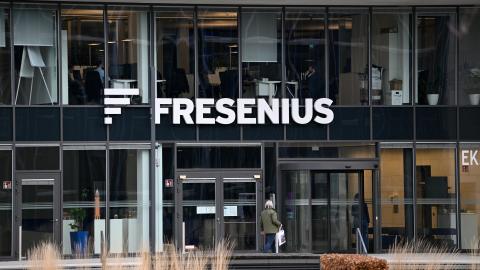 The lettering “Fresenius” is emblazoned on a building in Bad Homburg, Germany, on February 20, 2024. (Getty Images)