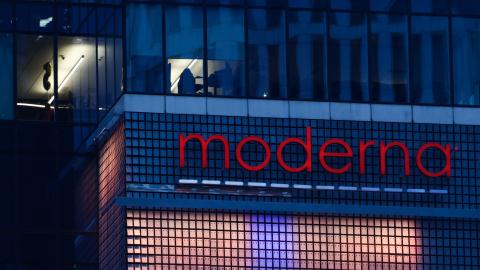 Moderna logo is seen in Warsaw, Poland, on April 9, 2025. (Getty Images)