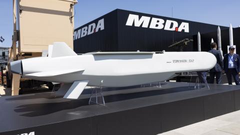 A Storm Shadow cruise missile is displayed at the Paris Air Show on June 18, 2025. (Getty Images)