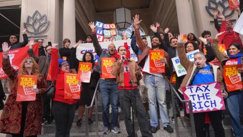New York City Democratic Socialists hold a rally in Union Square in New York on November 16, 2025.
