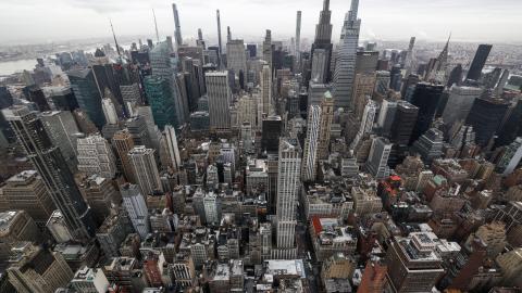 The Manhattan skyline is pictured from the top of the Empire State Building in New York on March 3, 2026. (Getty Images)