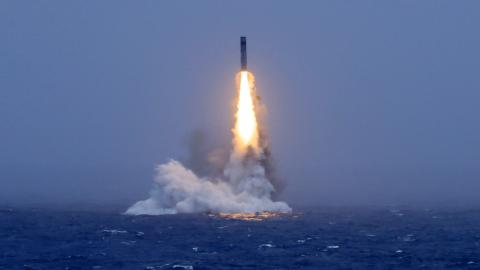 A strategic missile is launched by a nuclear submarine of the Chinese People’s Liberation Army Navy on July 6, 2026, in the Pacific Ocean. (Getty Images)