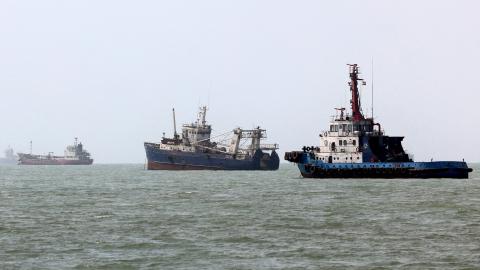 Vessels transit the Strait of Hormuz on August 10, 2026. (Getty Images)