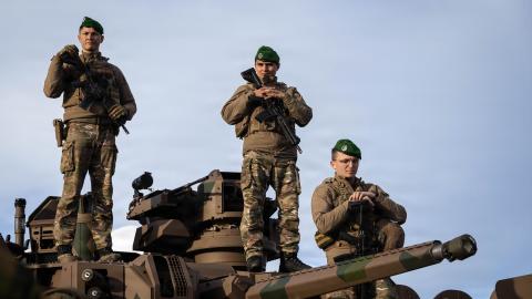 French soldiers with the French Foreign Legion sit on top of a Leclerc tank during NATO Secretary General Mark Rutte’s visit to NATO allies in Setermoen, Norway, March 18, 2026. The visit highlighted the strength of NATO’s joint force, demonstrating operational capabilities in an Arctic environment during Cold Response 26. A key component of NATO's enhanced vigilance activity Arctic Sentry, exercise Cold Response 26 is a Norwegian-led winter military exercise designed to enhance collective defense capabilit